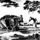 A coal mine waggon running on plates - gravity would take it downhill to a canal or river and the horse would draw the empty wagon back up to the mine. The driver sits on what appears to be a braking lever.