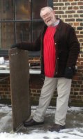 Figure 11 Potter Steve Llewellyn, basking in the warmth of one of Mary's hand knitted sweaters while clearing up the snow.