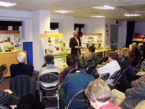 Figure 2 Tony Drakeford giving his talk at the AGM with some of the WVF storyboards